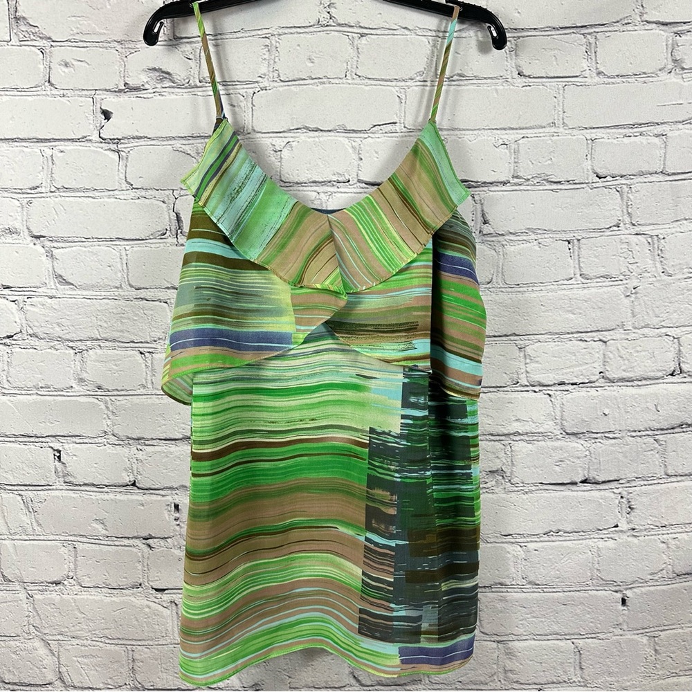 CAbi Abstract Print Flutter Sleeve Adjustable Strap Tank Top Lined Style #605 S - Picture 3 of 6